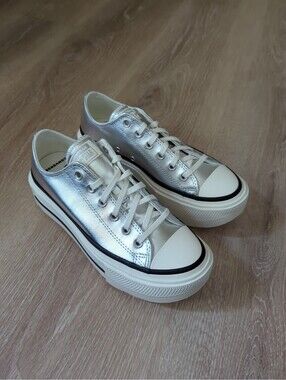 Converse Chuck Taylor Lift Double Stack Womens 9 Mens 7 A16406C Silver